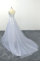Long Applique Tulle Spaghetti Strap A-line Backless Wedding Dress