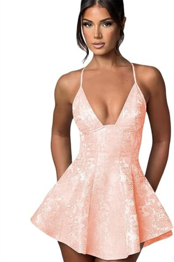 Short A-line Halter V-Neck Ruched Saitn Mini Backless Homecoming Dress
