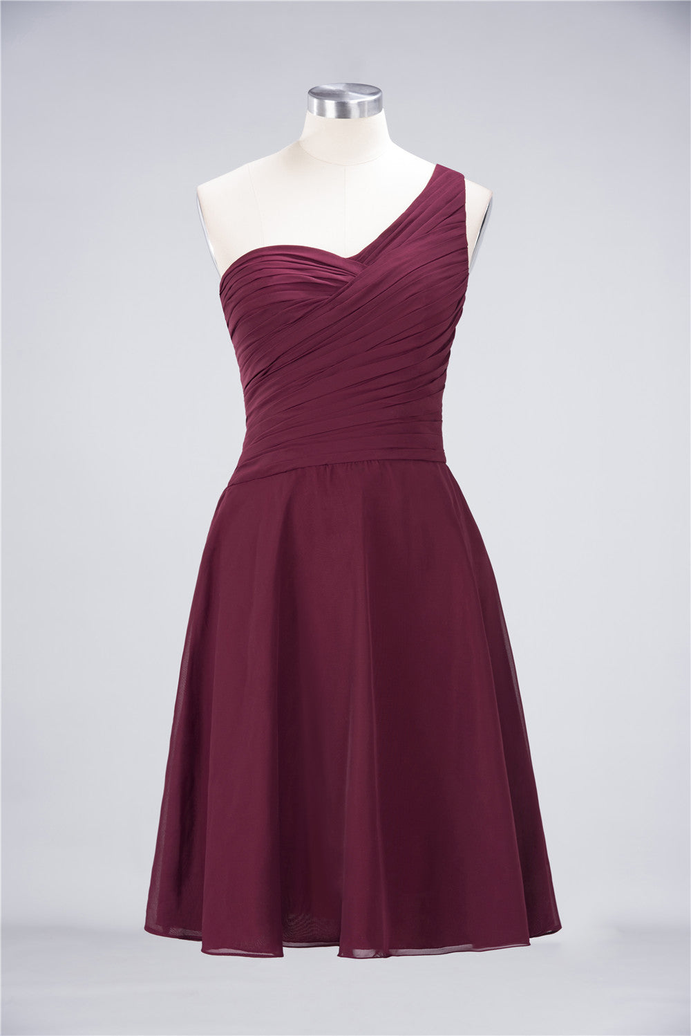 A-Line Chiffon One Shoulder Sweetheart Sleeveless Knee-Length Bridesmaid Dress with Ruffles