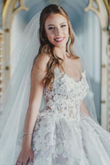 Modest Long Ball Gown Sweetheart Tulle Lace Wedding Dress