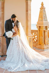 Long A-line Sweetheart Tulle Sleeveless Floral Lace Wedding Dress