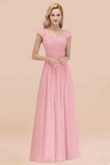 A-Line Chiffon Straps Sweetheart Sleeveless Floor Length Bridesmaid Dress with Ruffles