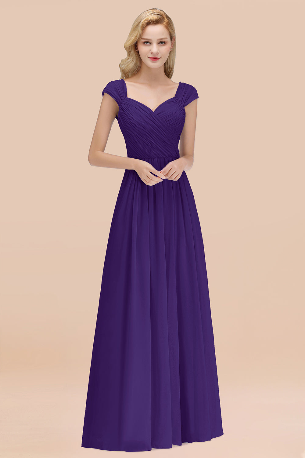 A-Line Chiffon Straps Sweetheart Sleeveless Floor Length Bridesmaid Dress with Ruffles