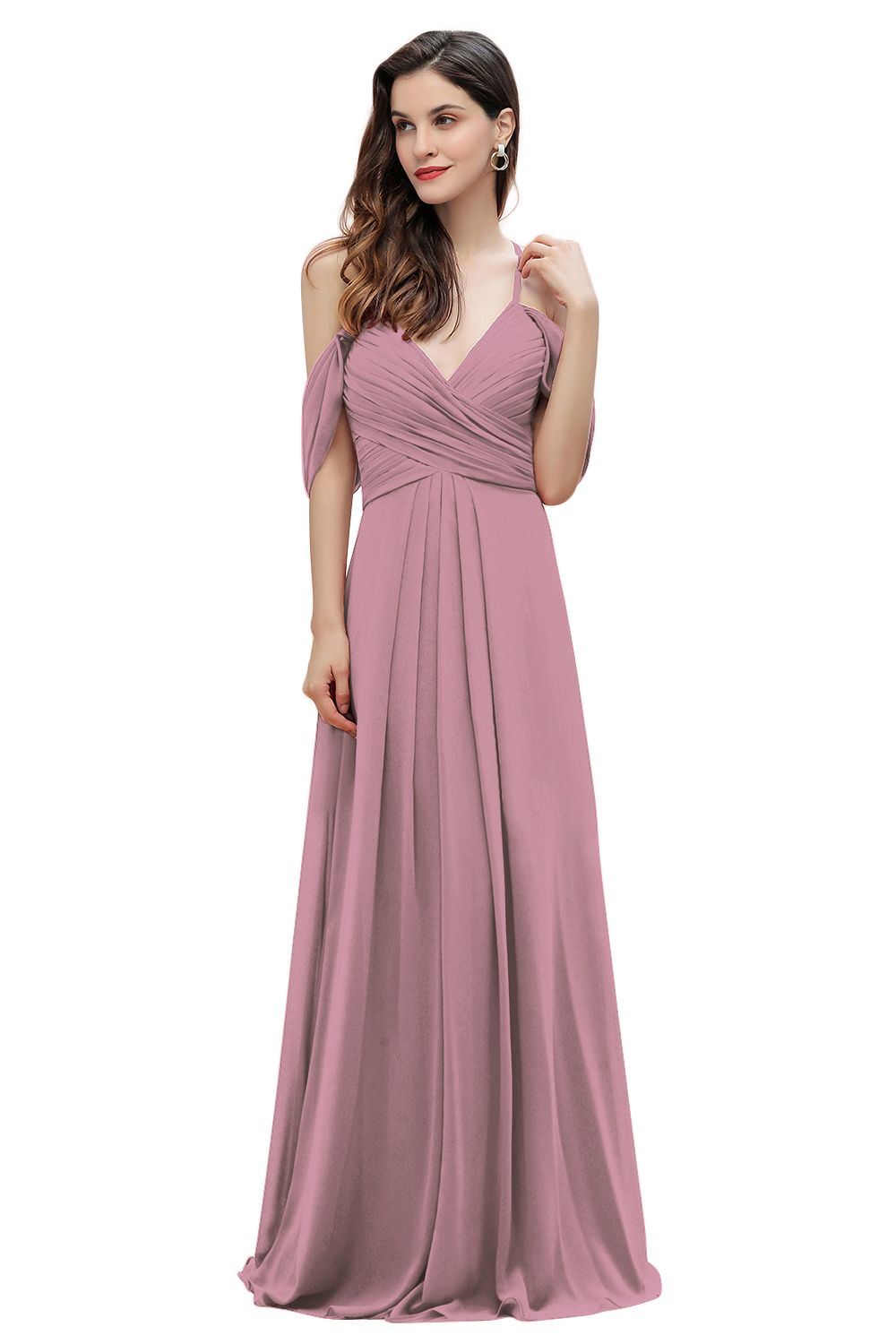 Off the Shoulder A-Line V-neck Chiffon Bridesmaid Dress Floor length Wedding Party Dress