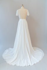 Long Sweetheart Ruffle Chiffon A-line Wedding Dress with Short Sleeve