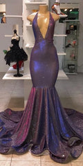 Sexy Long Mermaid V-Neck Sleeveless Prom Dresses