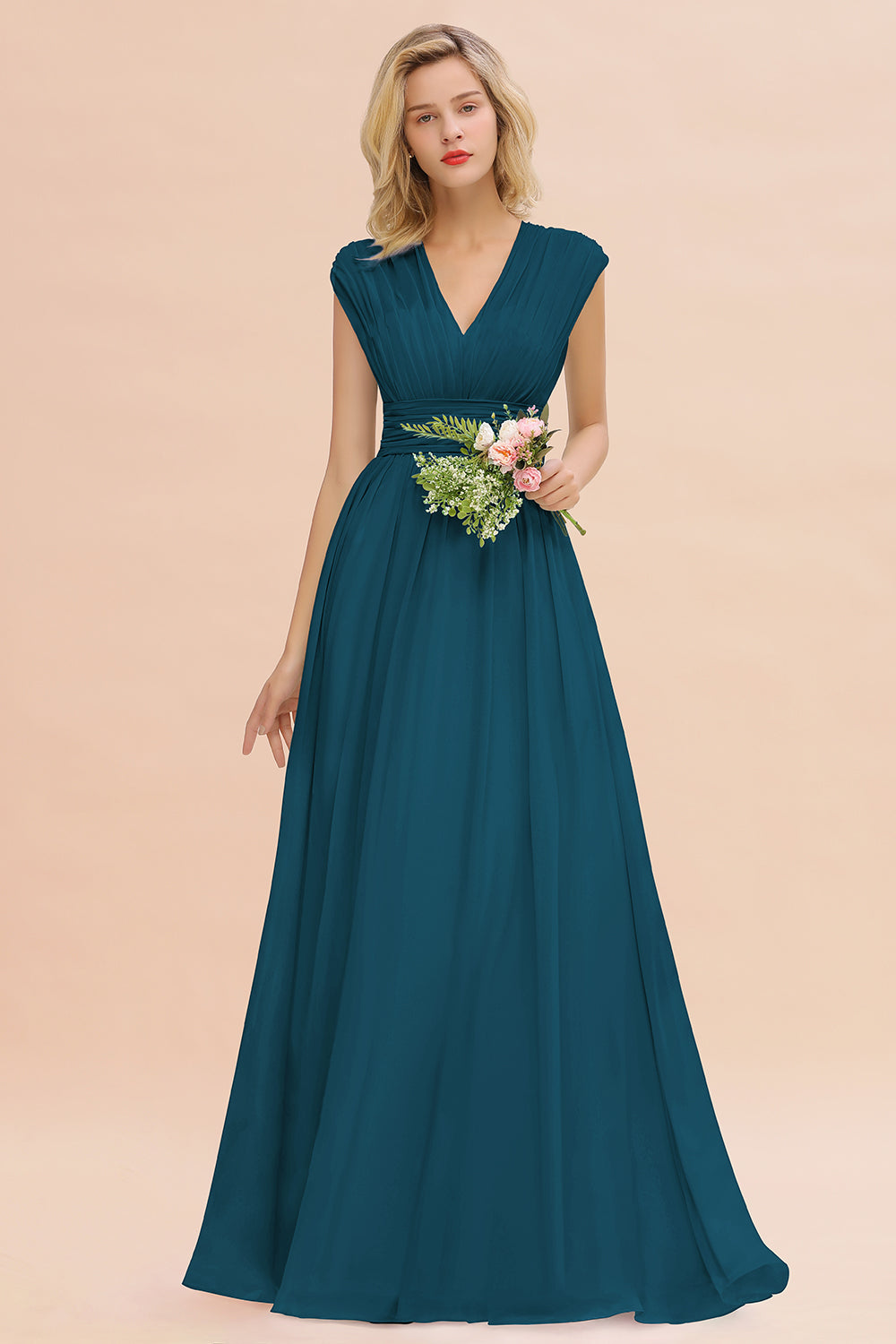 Chiffon V-Neck Sleeveless Elegant A-line Ruffles Bridesmaid Dress