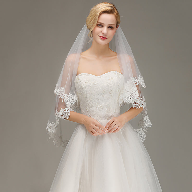 Lace Applique Two Layers Wedding Veils