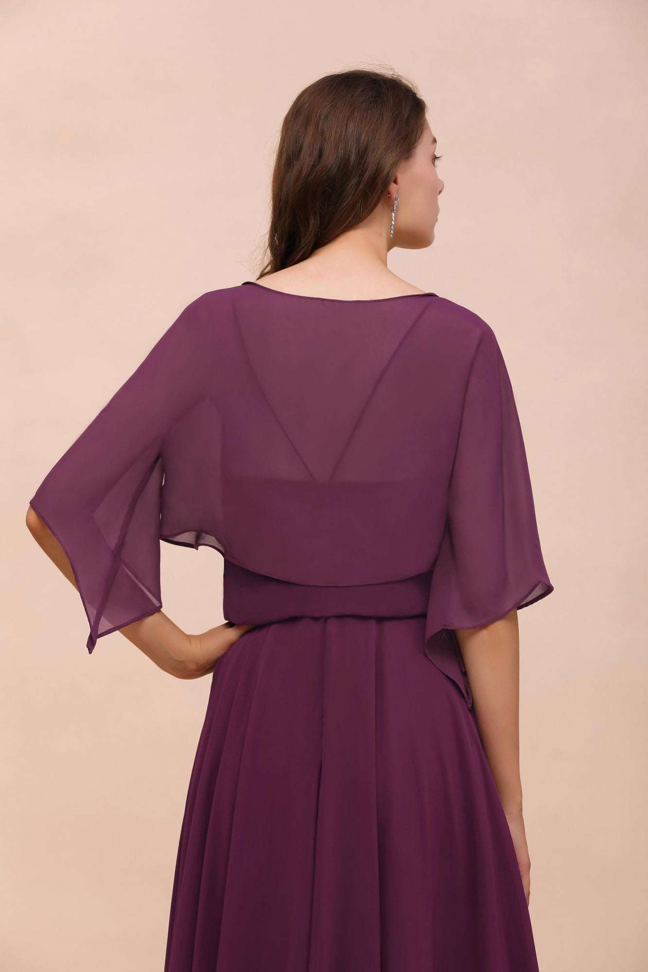 3/4 Sleeves Grape Chiffon Special Occasions Wrap