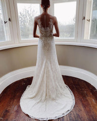 Classy Long Bateau Appliques Lace Floor Length Mermaid Wedding Dress