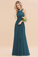 Long A-line Halter Chiffon Backless Floor Length Bridesmaid Dresses