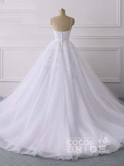 Long Ball Gown Spaghetti Straps Lace Tulle Ruffles Wedding Dresses