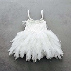 Cute A-line Tea Length Spaghetti Straps Feather Flower Girl Dresses