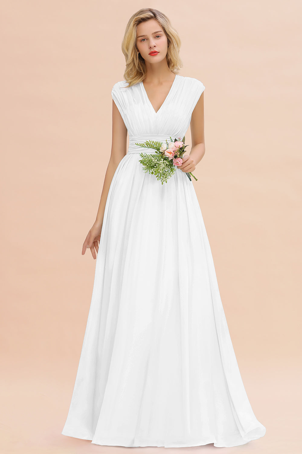 Chiffon V-Neck Sleeveless Elegant A-line Ruffles Bridesmaid Dress