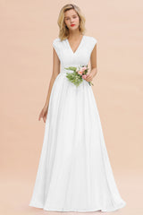 Chiffon V-Neck Sleeveless Elegant A-line Ruffles Bridesmaid Dress