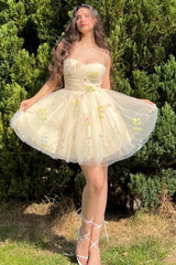 Short A-line Sweetheart Ruffle Chiffon Sleeveless Homecoming Dresses
