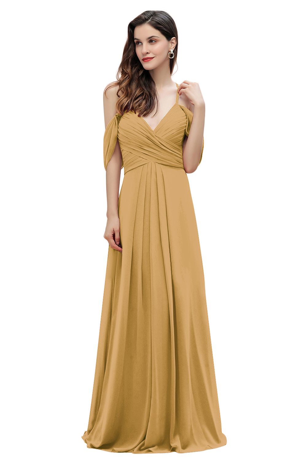 Off the Shoulder A-Line V-neck Chiffon Bridesmaid Dress Floor length Wedding Party Dress