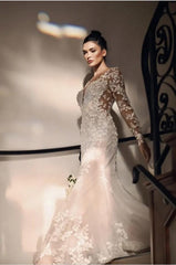 Gorgeous Long Mermaid Sweetheart Tulle Lace Wedding Dresses with Sleeves