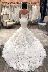 Long Mermaid Off the Shoulder Tulle Ruffles Wedding Dresses