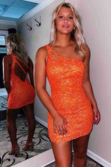 Short One Shoulder Sequins Mermaid Homecoming Dress