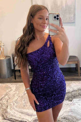 Short One Shoulder Sequins Mermaid Homecoming Dress