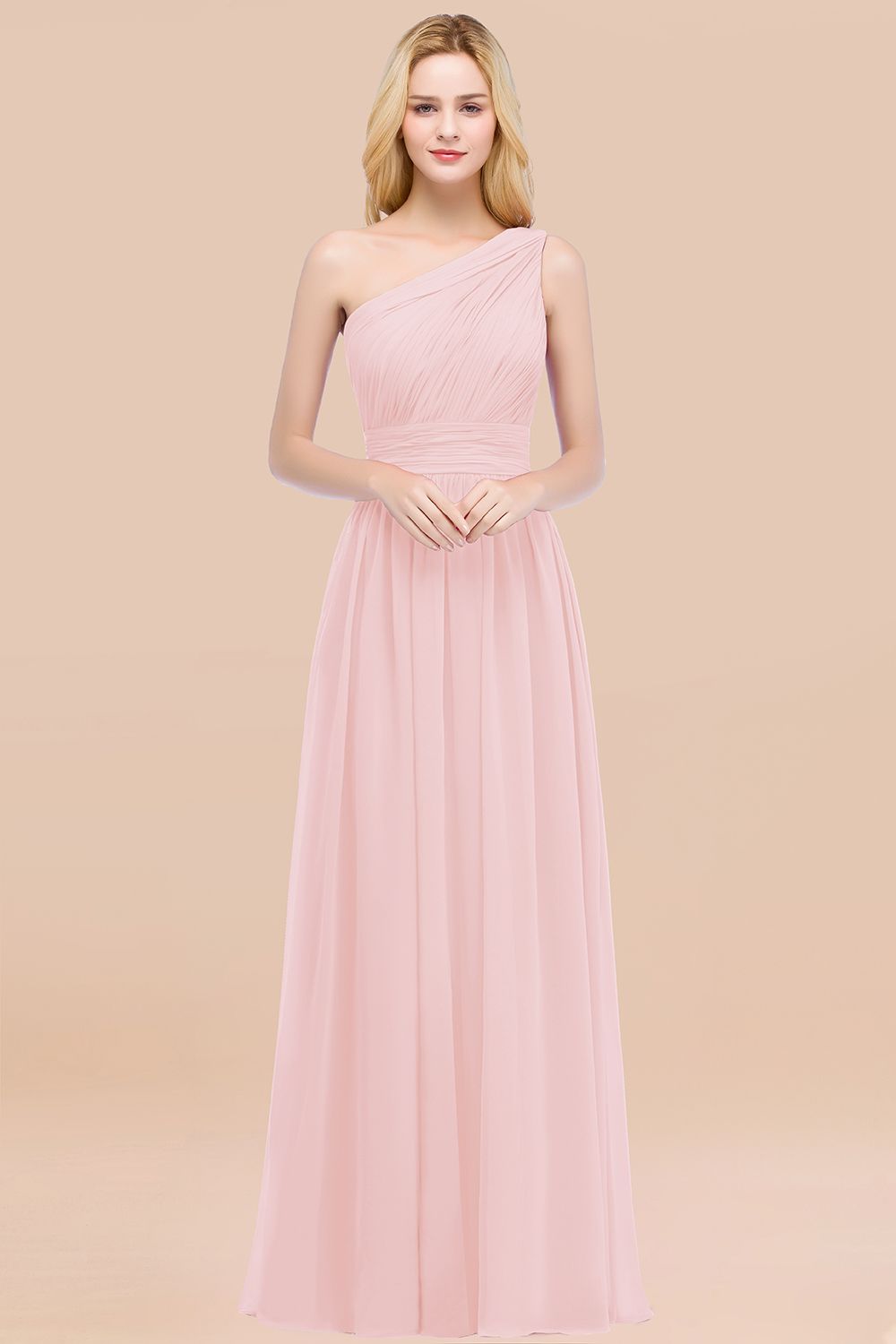 Elegant A-Line Chiffon One Shoulder Sleeveless Ruffles Floor Length Bridesmaid Dresses