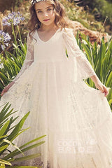 White A-line Scoop Neck Long Sleeves Dress Flower Girl Dress