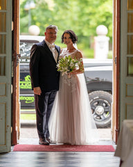 Simple Long V-neck Backless Appliques Lace Tulle Floor Length A-Line Wedding Dress