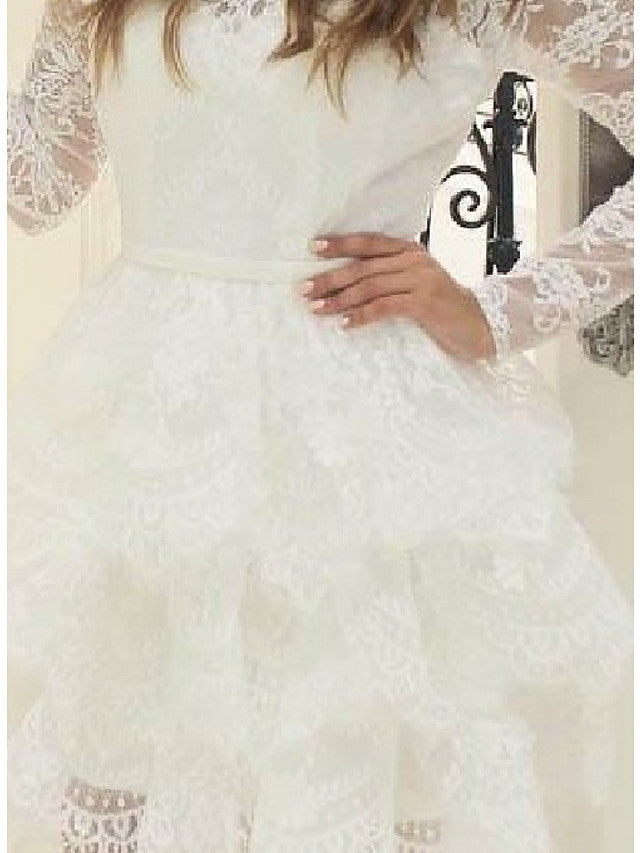 Short A-line Jewel Neck Lace Wedding Dresses with Sleeves