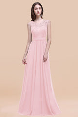 Elegant A-line Chiffon Lace Scoop Sleeveless Floor Length Bridesmaid Dress