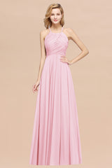 A-Line Chiffon Halter Ruffles Floor Length Bridesmaid Dress