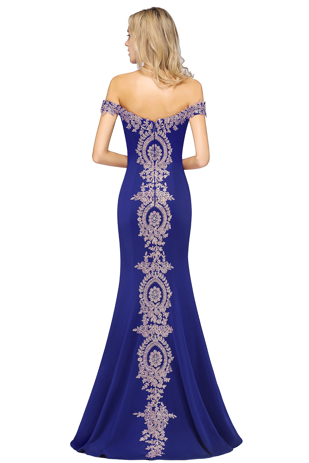 Long Off the Shoulder Mermaid Floor Length Bridesmaid Dress with Lace Appliques