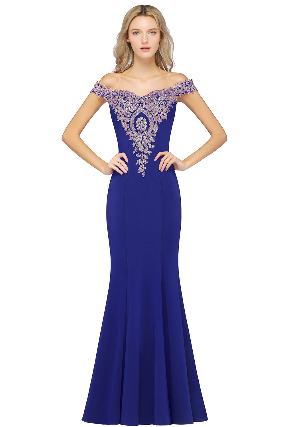 Long Off the Shoulder Mermaid Floor Length Bridesmaid Dress with Lace Appliques