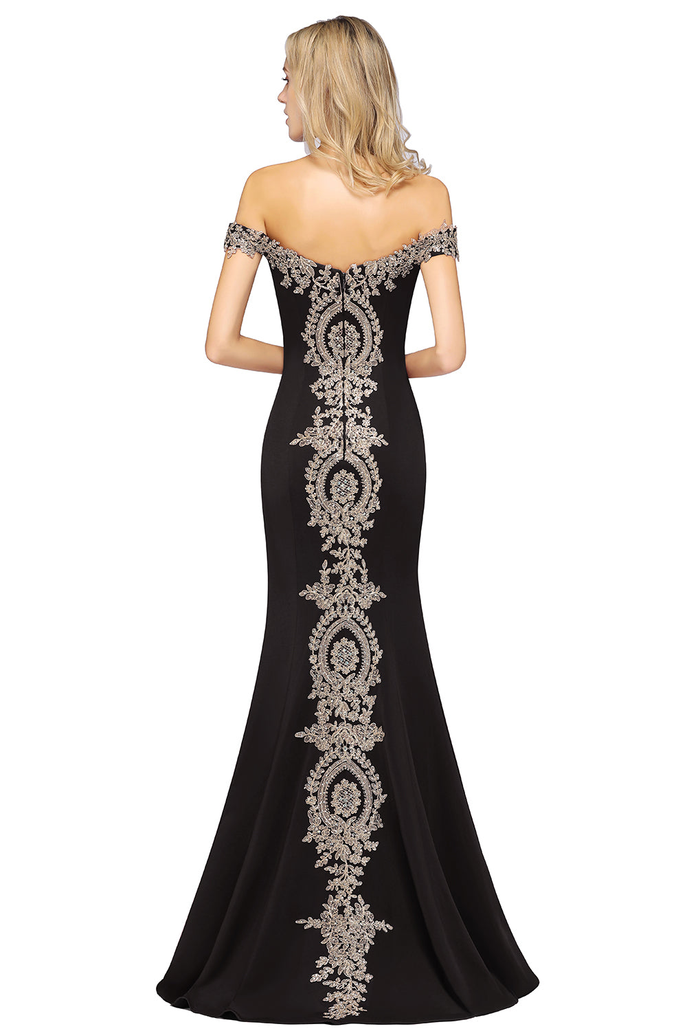 Long Off the Shoulder Mermaid Floor Length Bridesmaid Dress with Lace Appliques