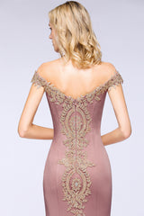 Long Off the Shoulder Mermaid Floor Length Bridesmaid Dress with Lace Appliques