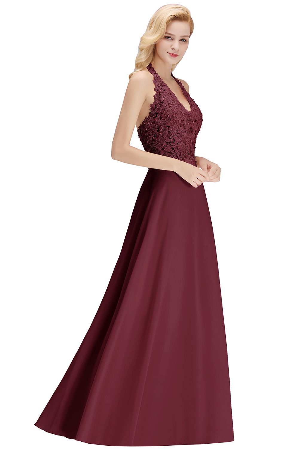 Halter Composite Emulation Silk A-line Floor Length Bridesmaid Dress