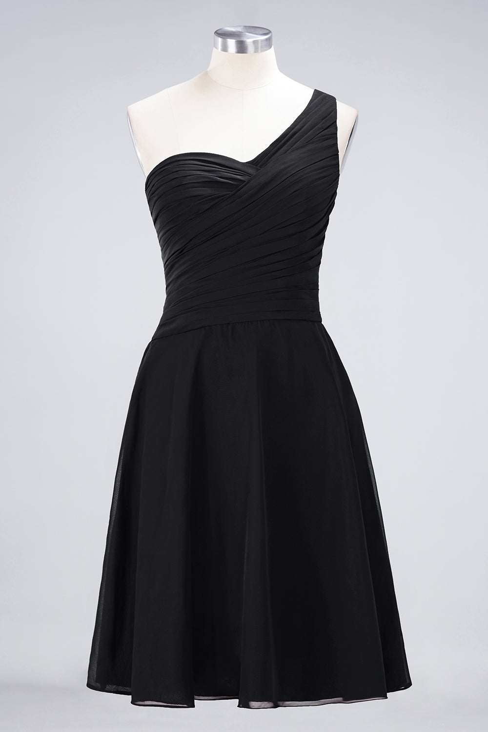 A-Line Chiffon One Shoulder Sweetheart Sleeveless Knee-Length Bridesmaid Dress with Ruffles