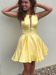 Sexy V-Neck A-line Satin Homecoming Dress with Pockets