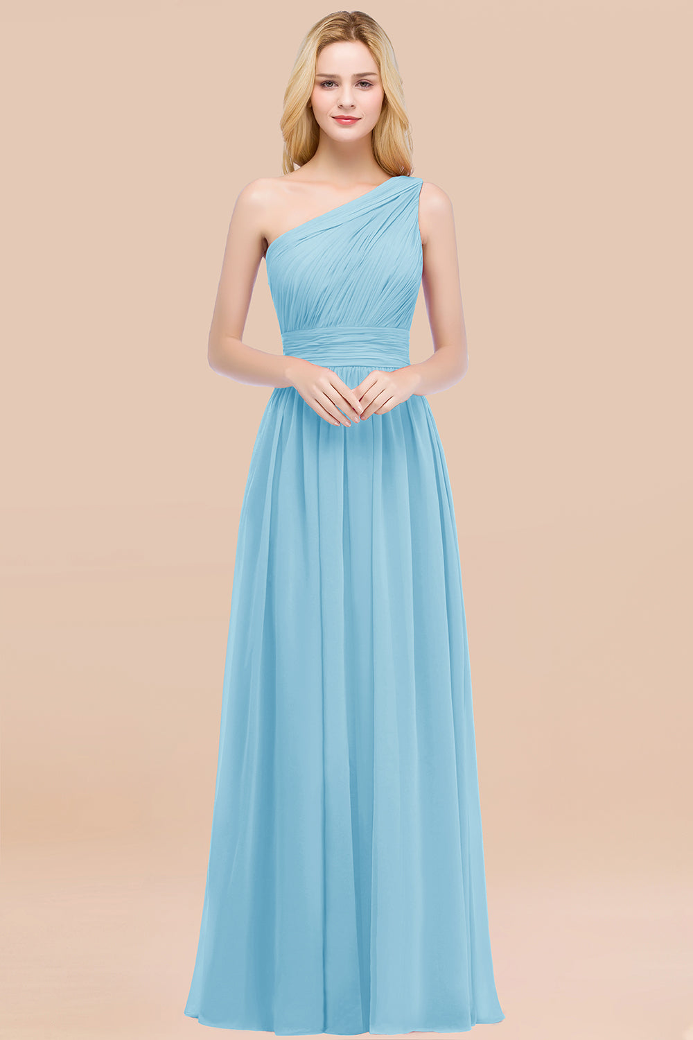 Elegant A-Line Chiffon One Shoulder Sleeveless Ruffles Floor Length Bridesmaid Dresses