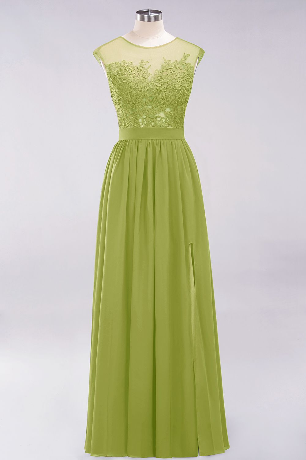 A-line Chiffon Lace Jewel Sleeveless Floor Length Bridesmaid Dresses with Appliques