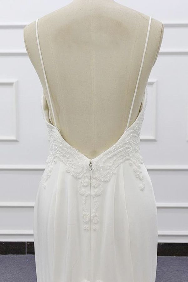 Chic Long Sweetheart Spaghetti Strap Beading Mermaid Wedding Dress