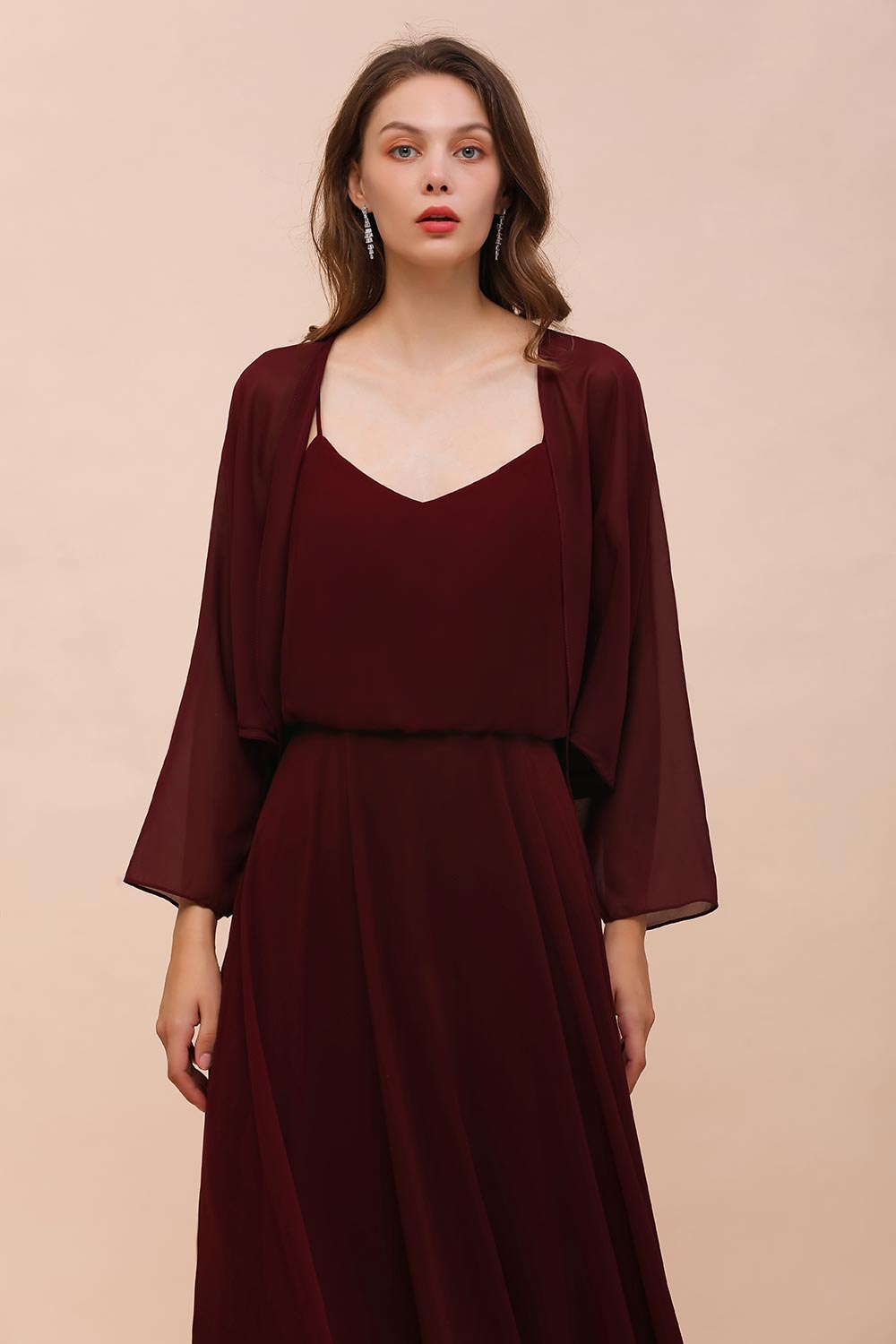 Burgundy Long Sleeves Chiffon Special Occasions Wrap