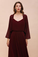Burgundy Long Sleeves Chiffon Special Occasions Wrap