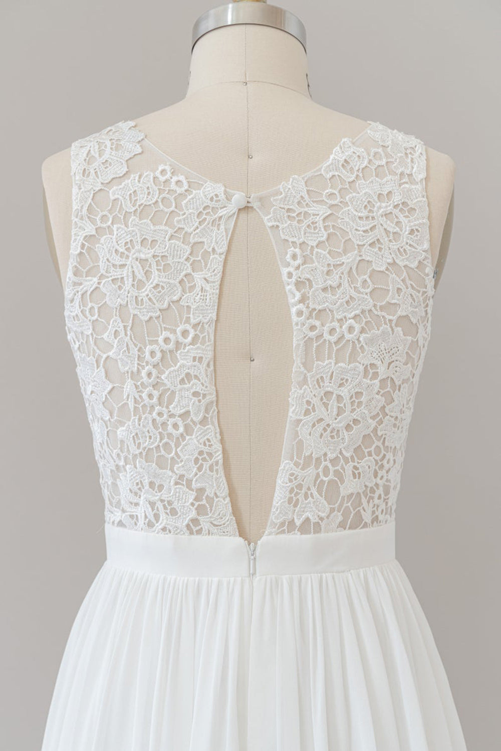 White Long A-line Straps Chiffon Lace Boho Wedding Dresses