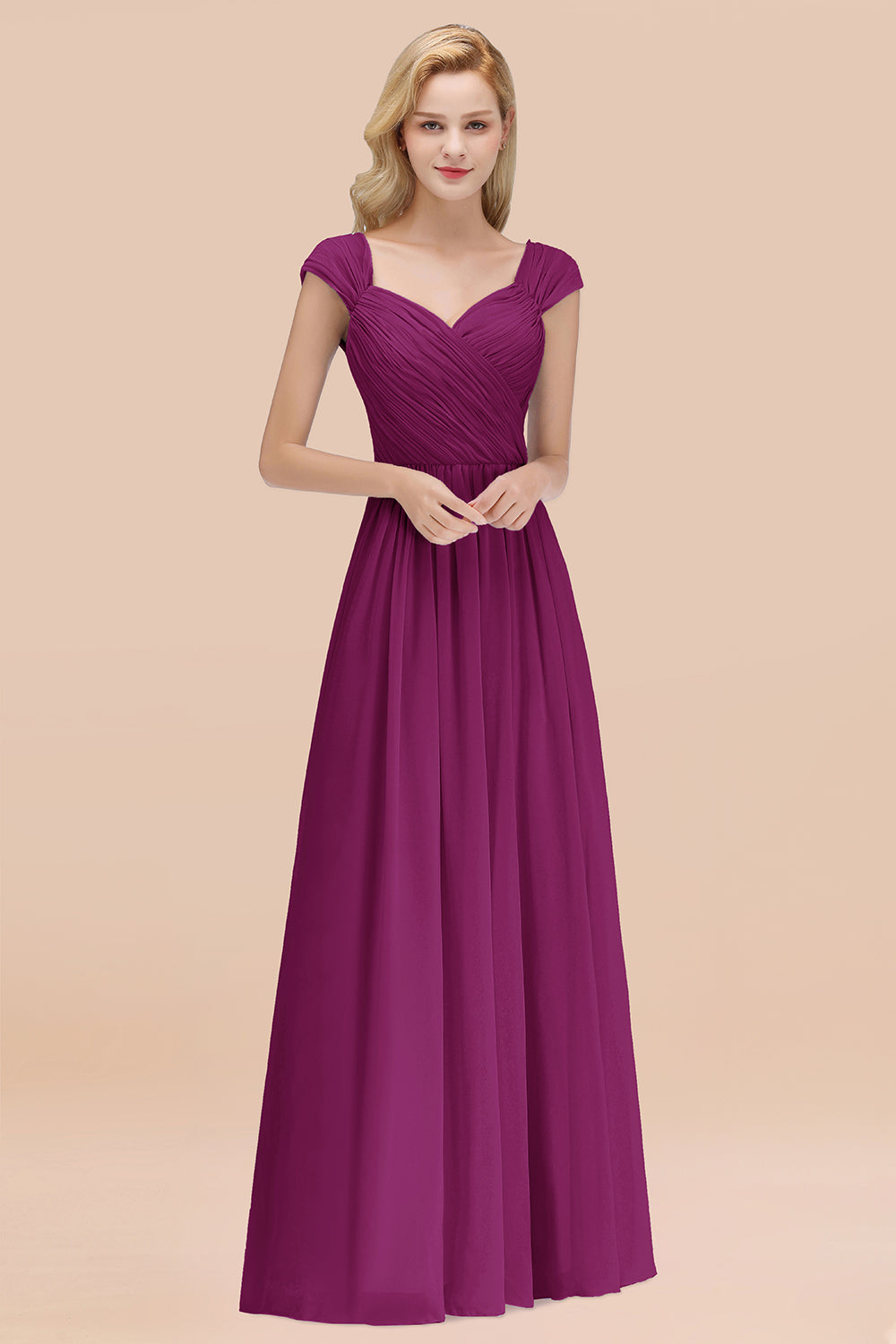 A-Line Chiffon Straps Sweetheart Sleeveless Floor Length Bridesmaid Dress with Ruffles