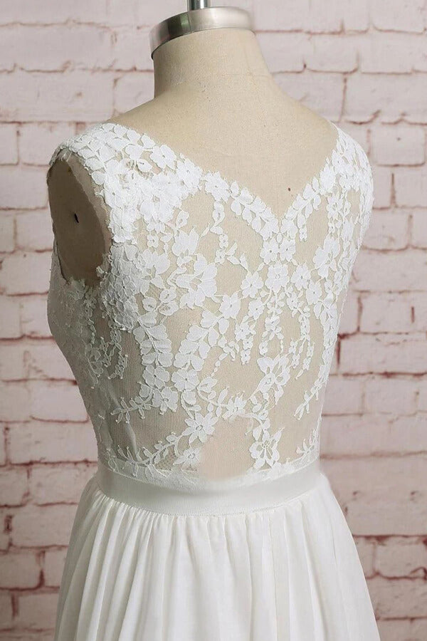 Awesome Long V-neck Lace Chiffon A-line Wedding Dress