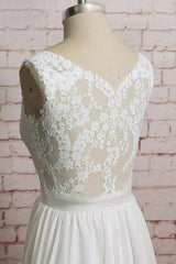 Awesome Long V-neck Lace Chiffon A-line Wedding Dress