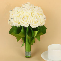 Silk Beading Rose Bouquet with Colorful Ribbons