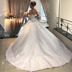 Gorgeous A-line Sweetheart Satin Tulle Lace Long Wedding Dress with Sleeves
