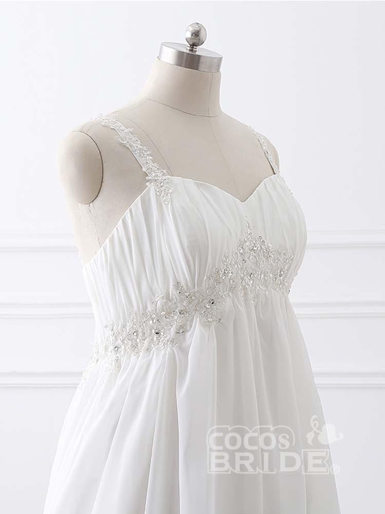 Plus Size Long Spaghetti Straps A-Line Ruffles Chiffon Wedding Dresses